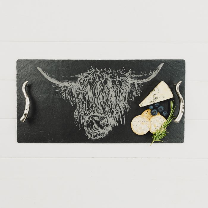 Large Slate Serving Tray - Highland Cow