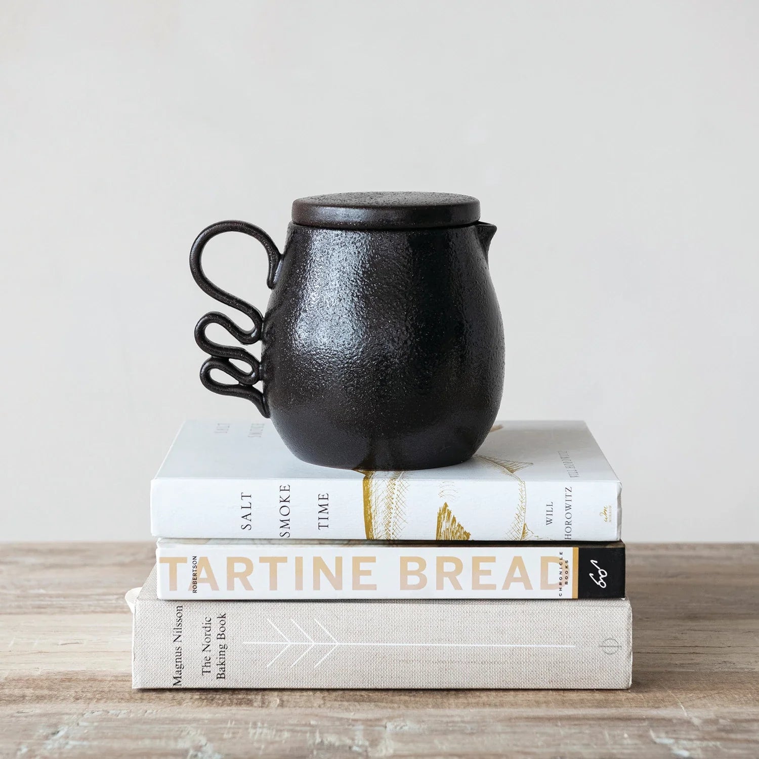 Abstract Black Stoneware Pitcher