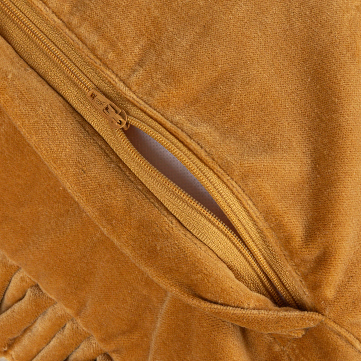 Mustard Velvet Pillow with Ruffle Trim