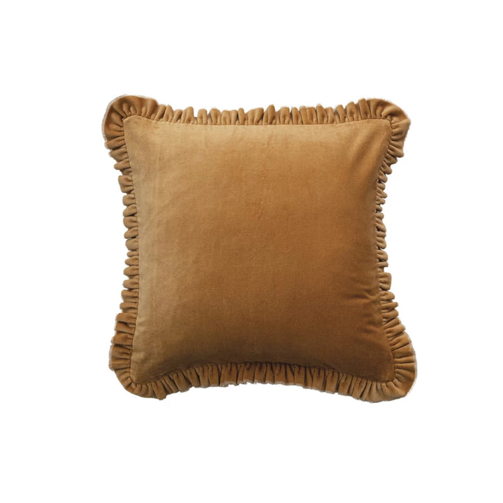 Mustard Velvet Pillow with Ruffle Trim