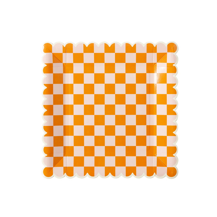 Orange Checkered Paper Plate