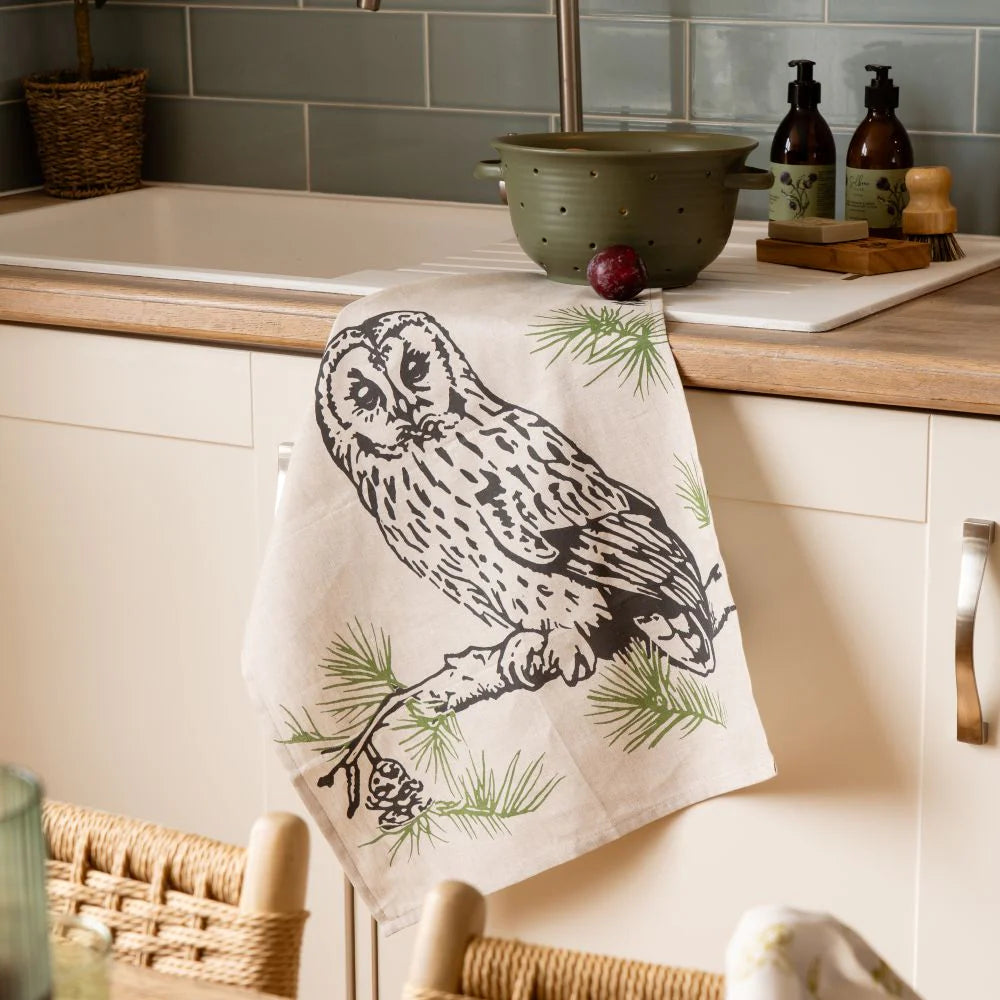 Linen Tea Towel - Tawny Owl