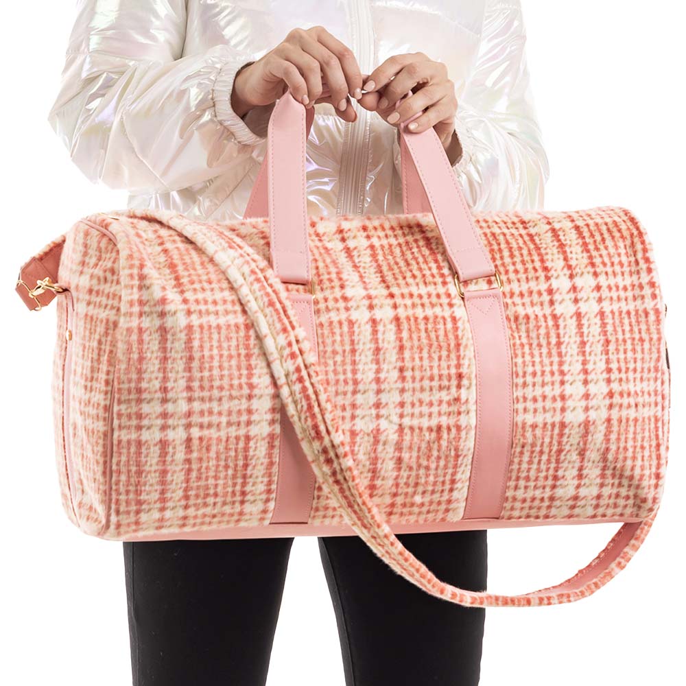 Pink Houndstooth Weekender Bag