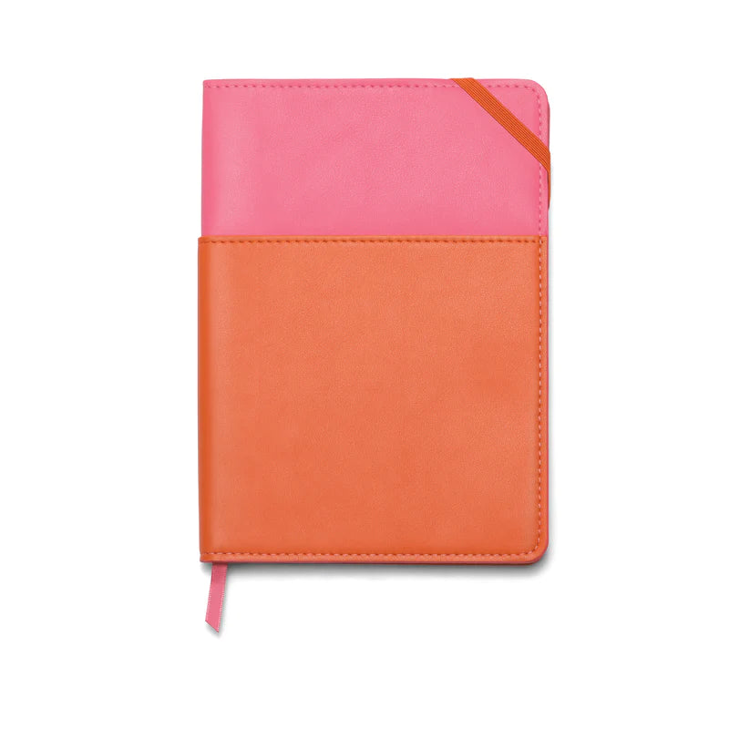 vegan leather pocket journal in pink and orange color