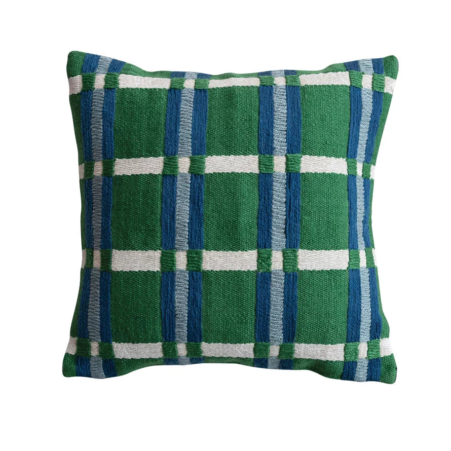 Green & Blue Plaid Pillow