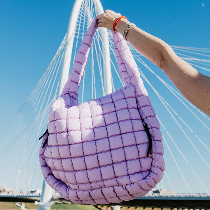 Quilted Hobo Tote Bag - Light Purple