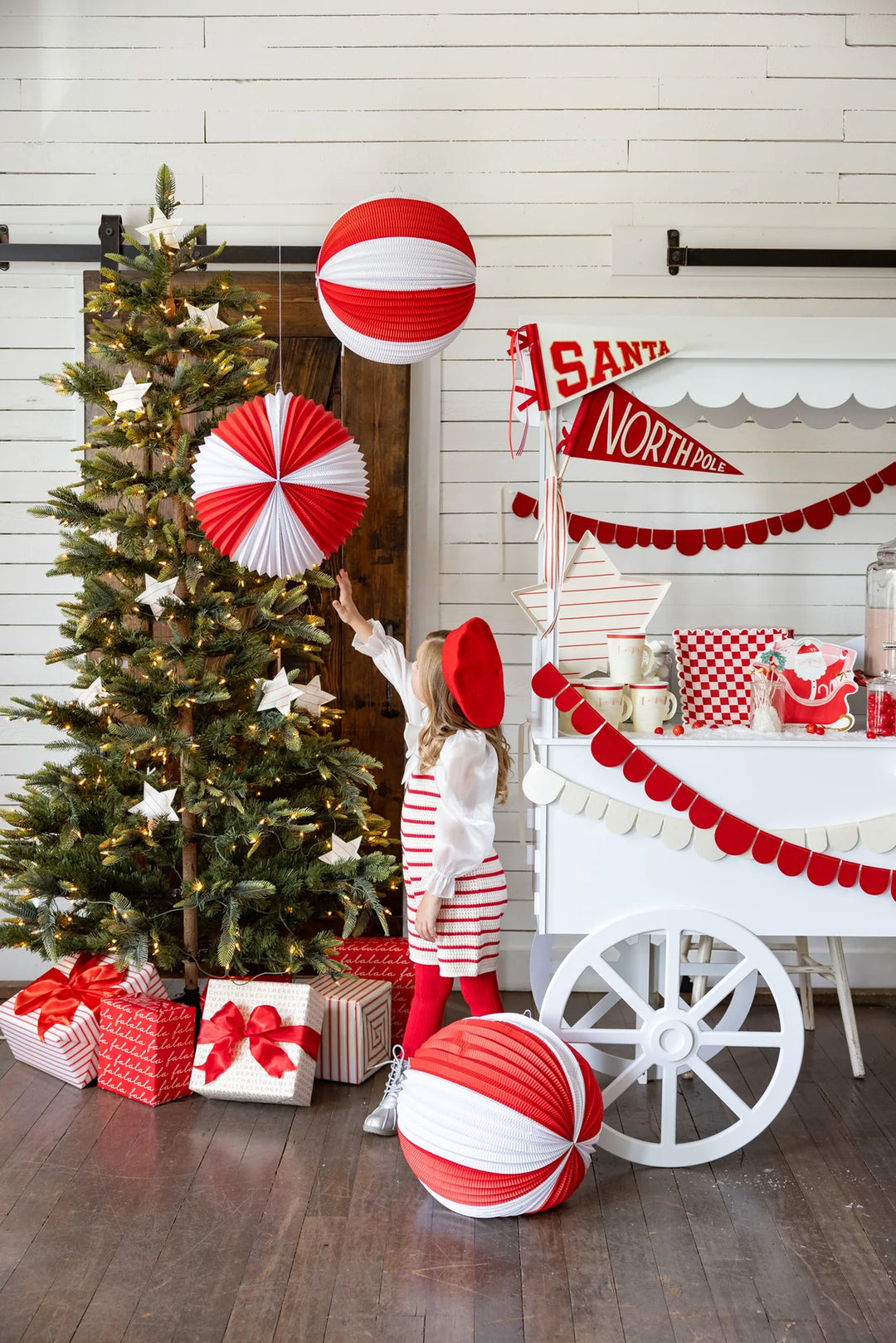 Red and Cream Accordion Paper Lanterns