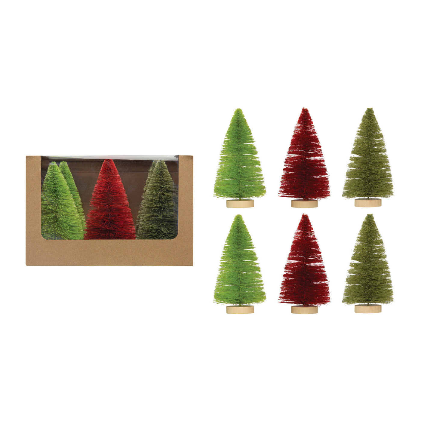 Red and Green Bottle Brush Tree Set