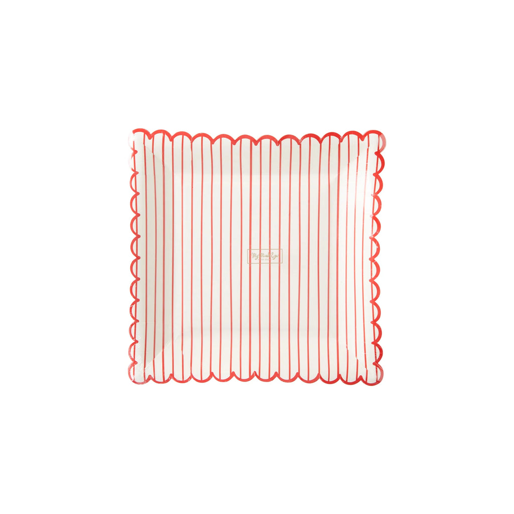 Red Striped Scalloped Plate
