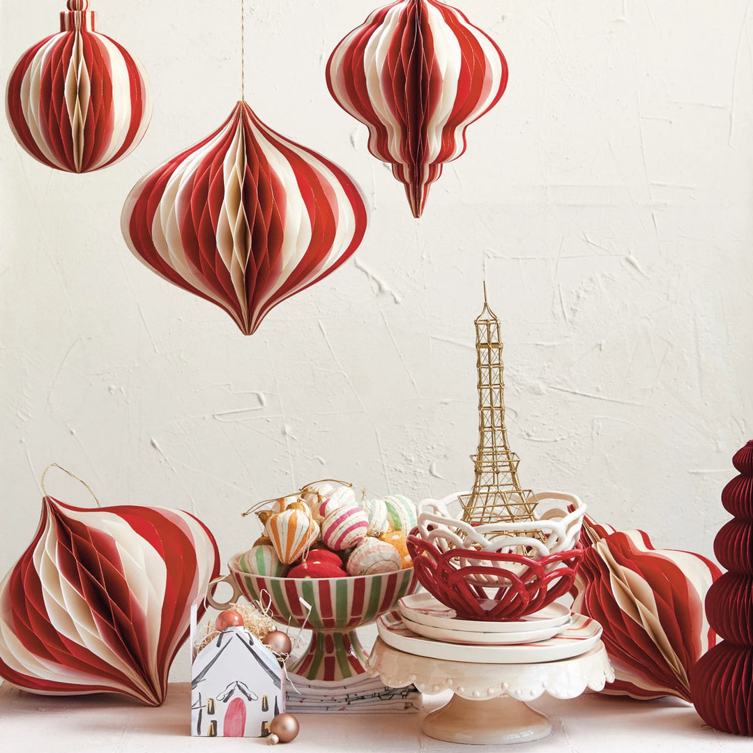 Round Red and White Paper Ornament