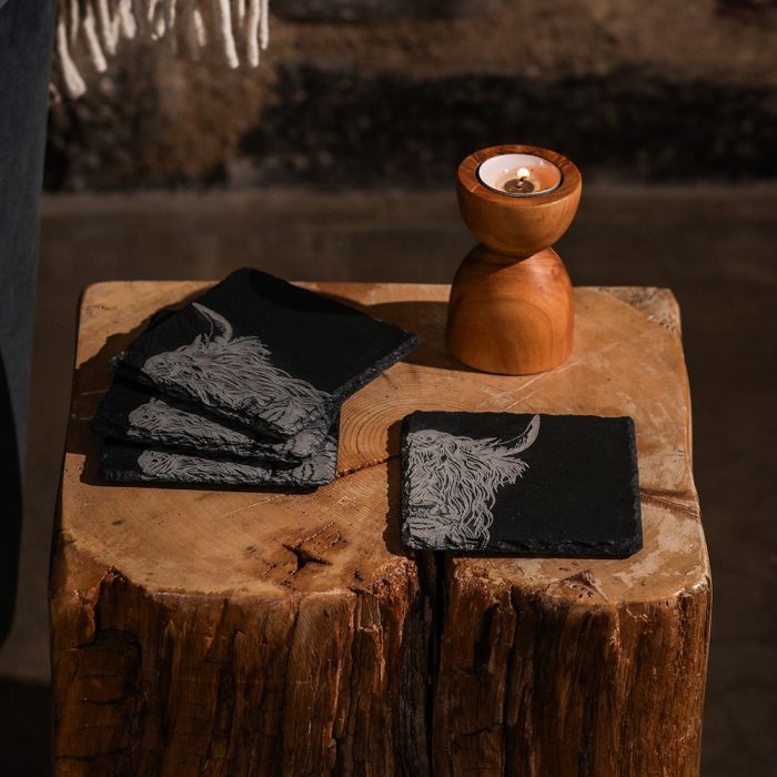 Slate Coaster Set - Highland Cow
