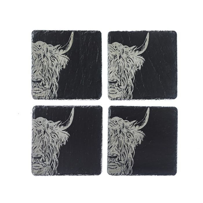 Slate Coaster Set - Highland Cow