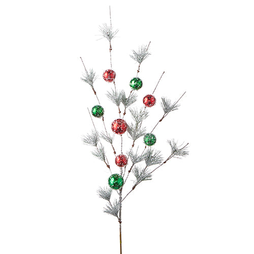 Snowy Pine Spray with Ornaments
