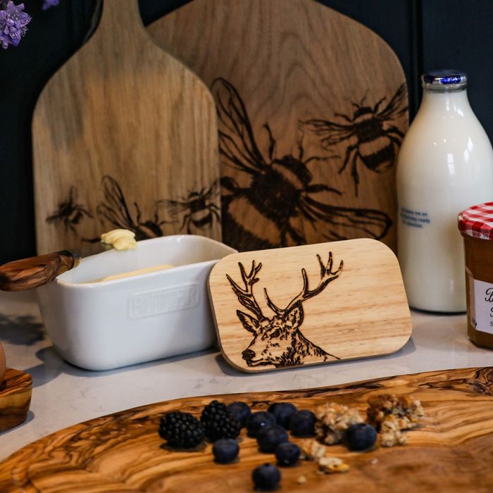 White Butter Dish - Stag