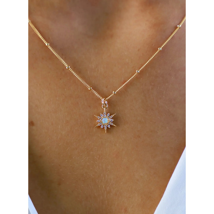 Opal Starburst Necklace Gold