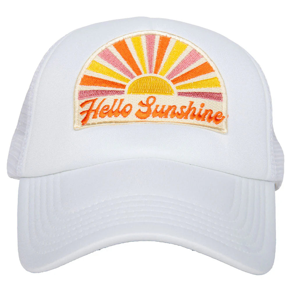 Hello Sunshine Patch Trucker Hat White