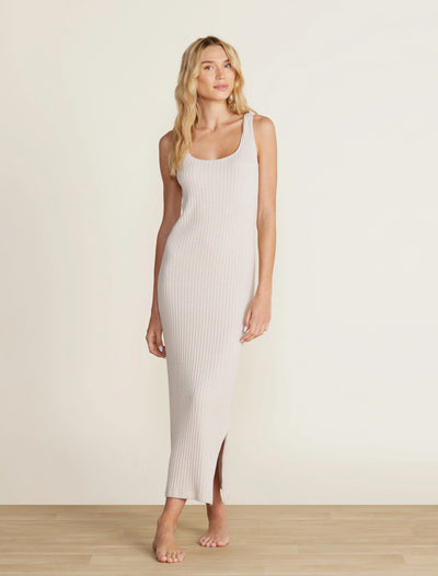 Ribbed Square Neck Dress - Bisque