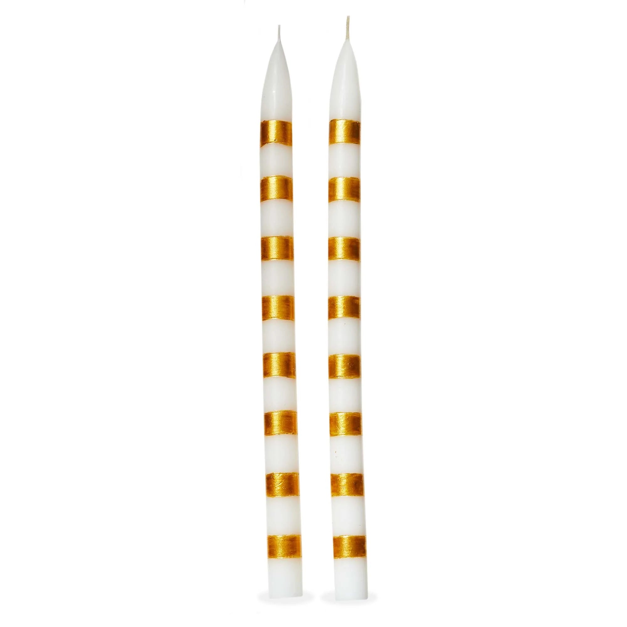 Gold Striped Taper Candle Set