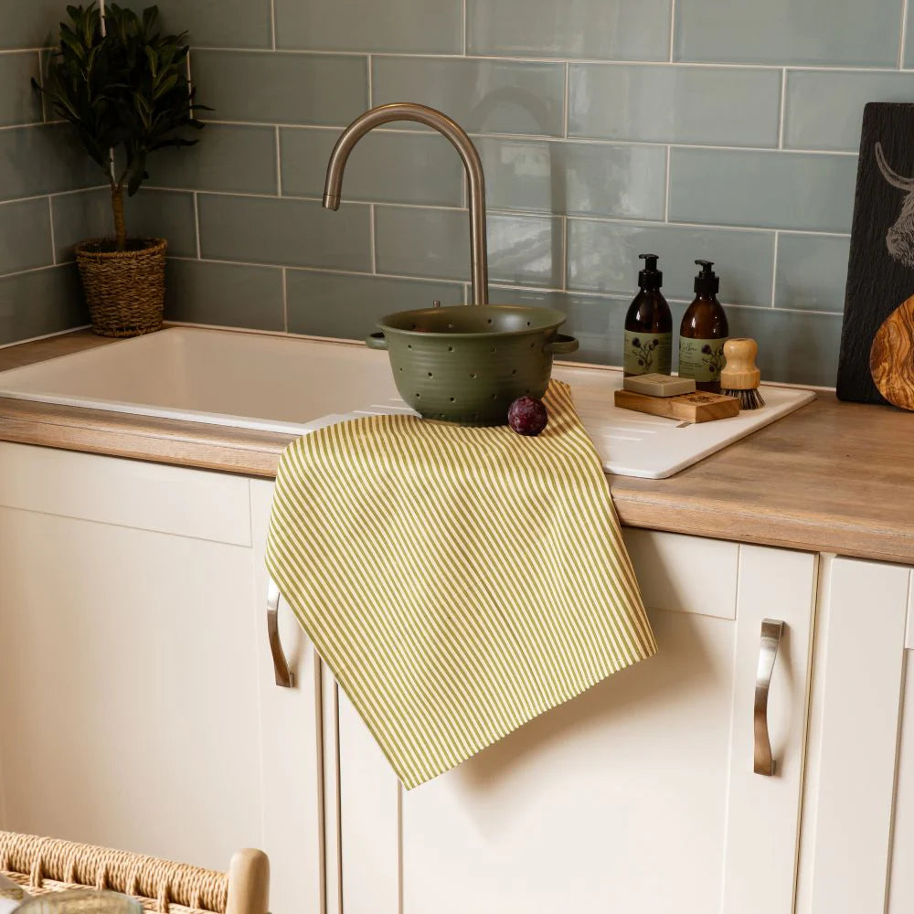 Linen Tea Towel - Green Stripe