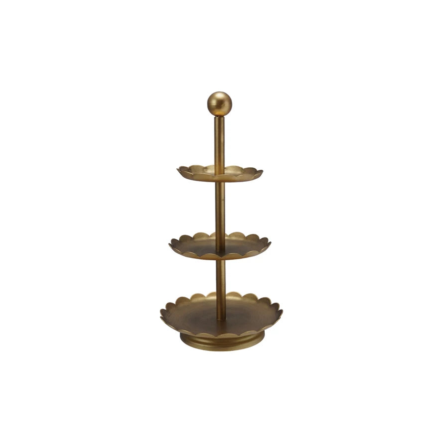 Scalloped Metal 3-Tiered Tray