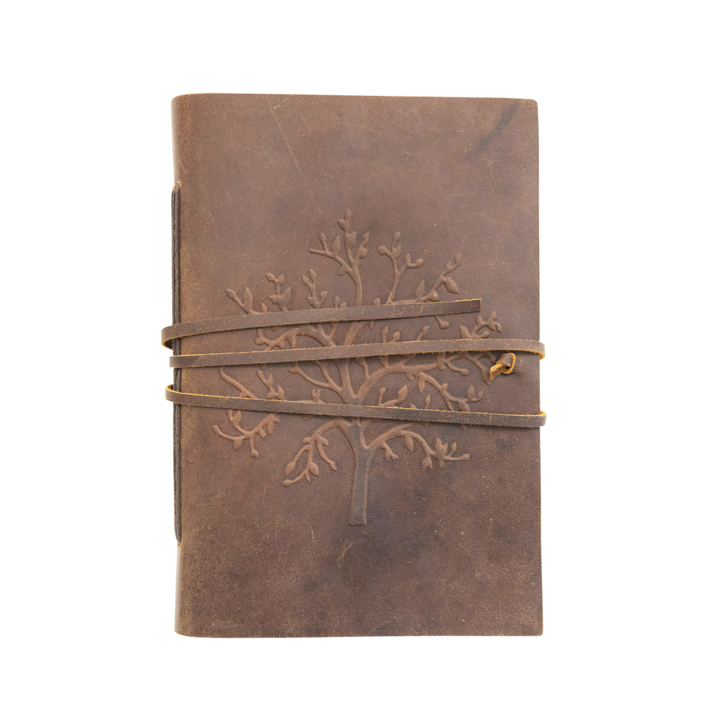 leather journal with tree print
