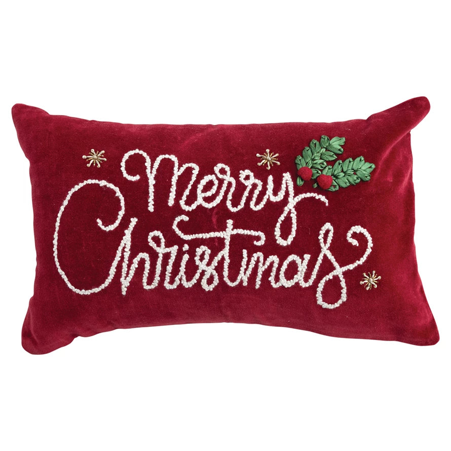 Red Velvet Merry Christmas Lumbar Pillow