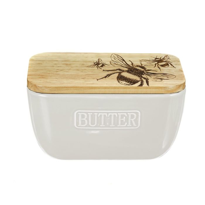 White Butter Dish - Bee