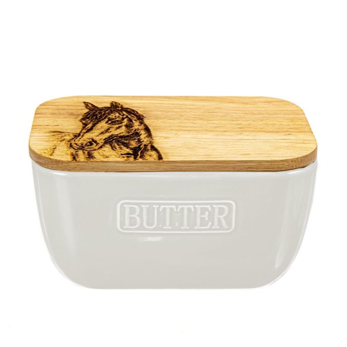 White Butter Dish - Horse