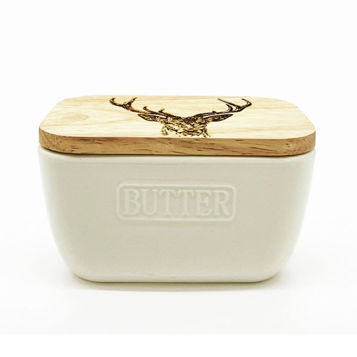 White Butter Dish - Stag