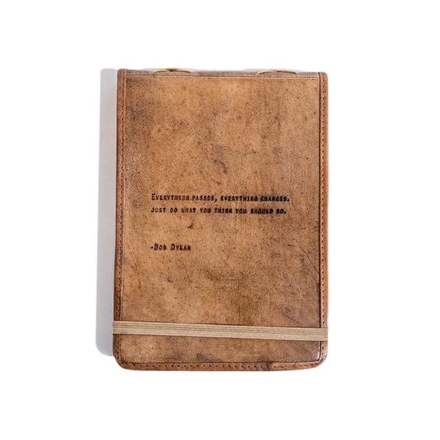large leather journal with quote