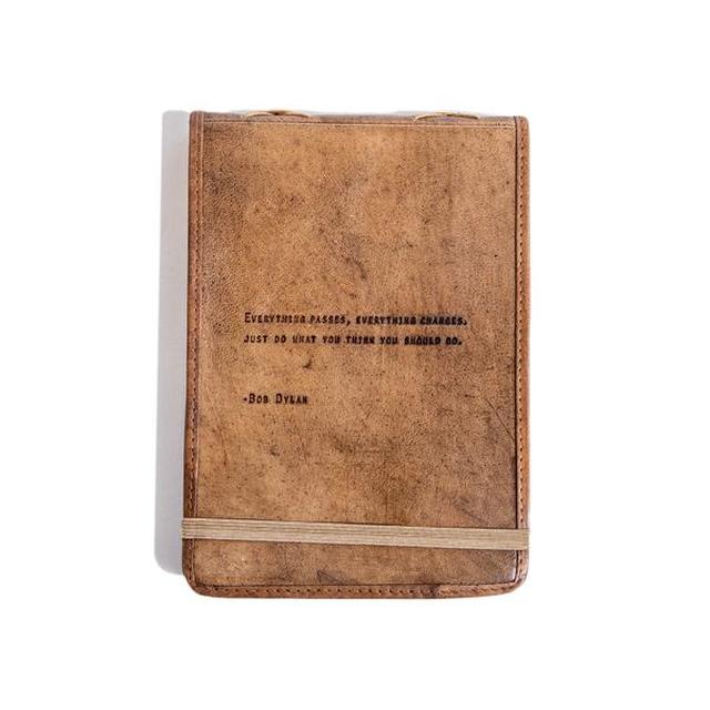 large leather journal with quote