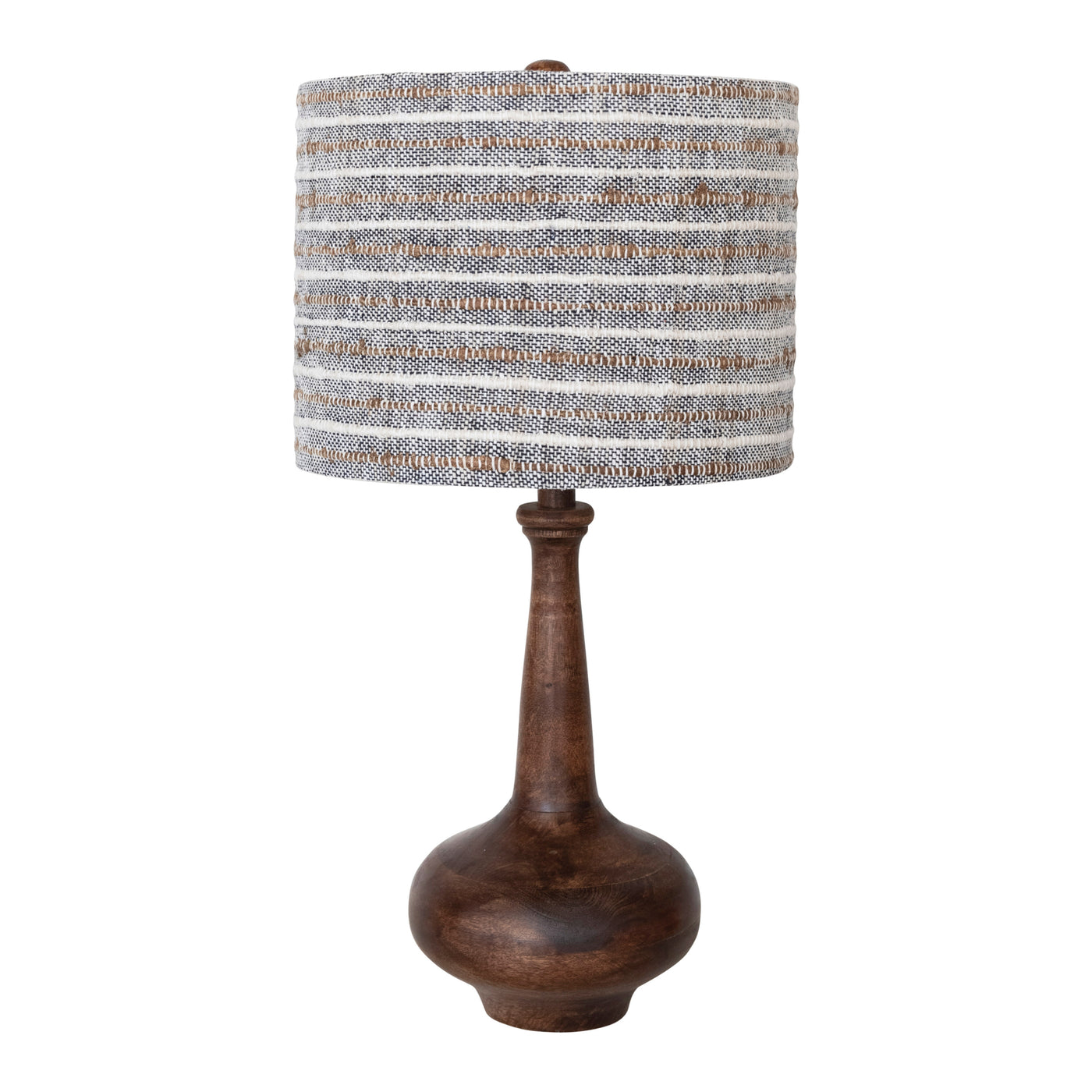 Mango Wood Table Lamp with Striped Shade