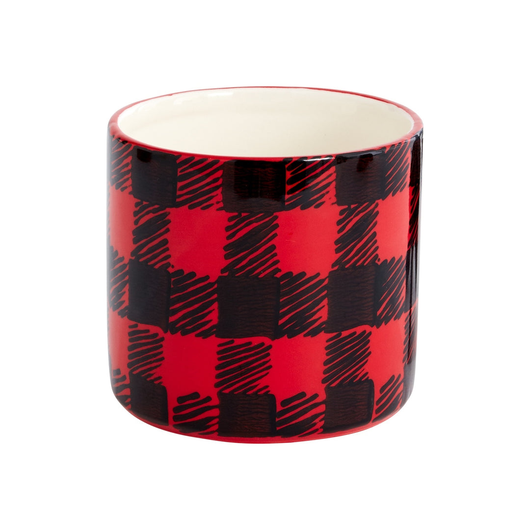 red and black buffalo plaid pot