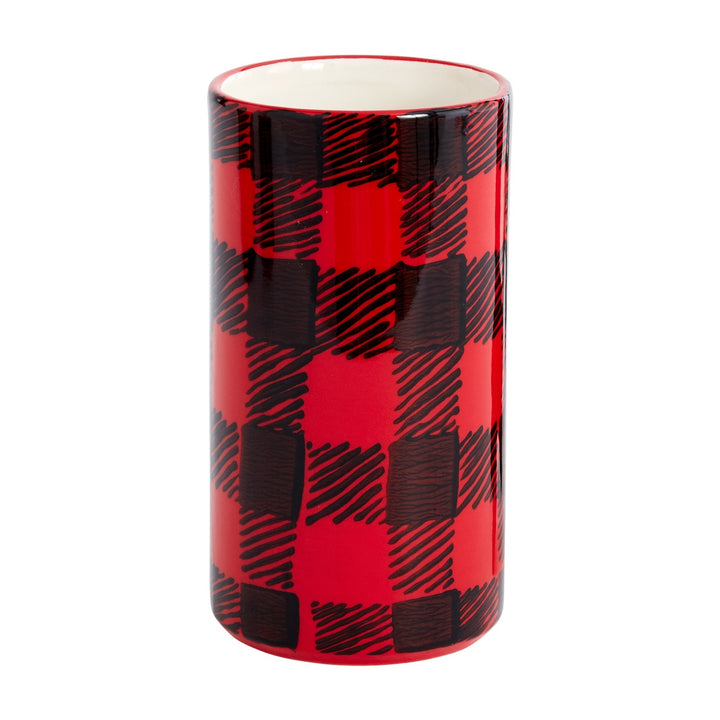 single red and black buffalo plaid pot