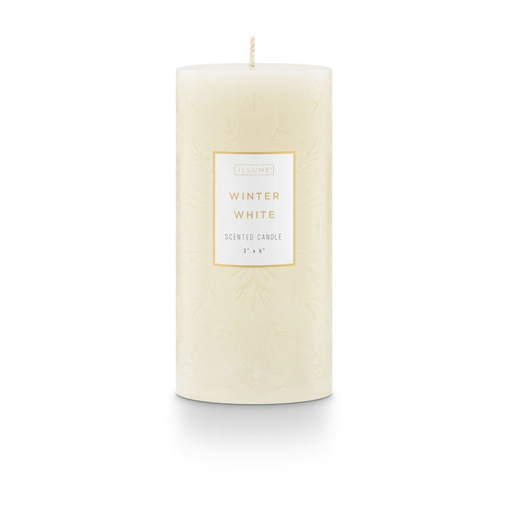 Winter White Etched Pillar Candle