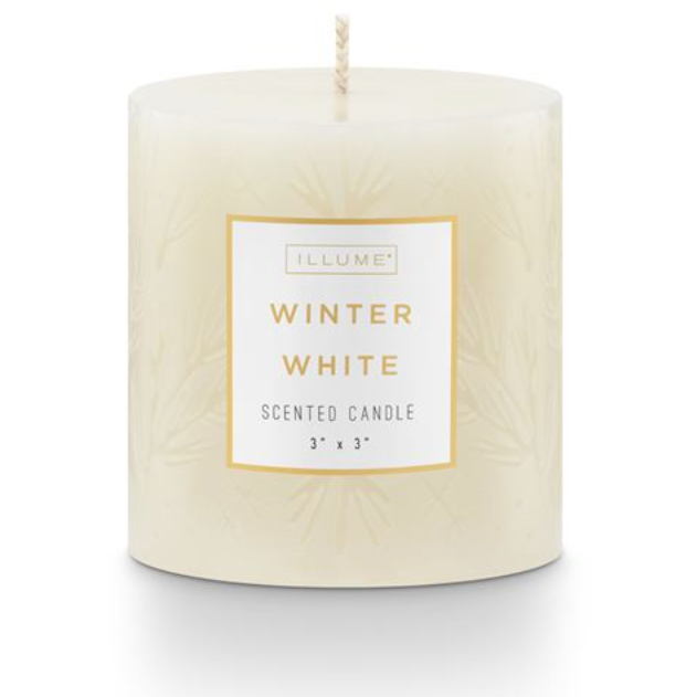 Winter White Etched Pillar Candle