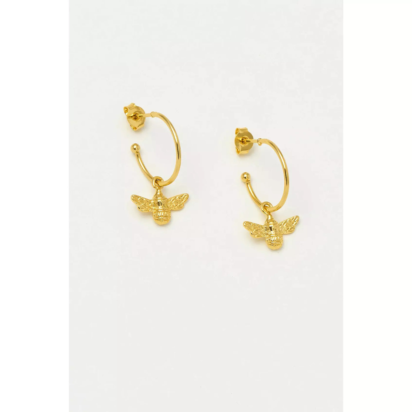 Bee Drop Hoop Earrings - Gold Plated