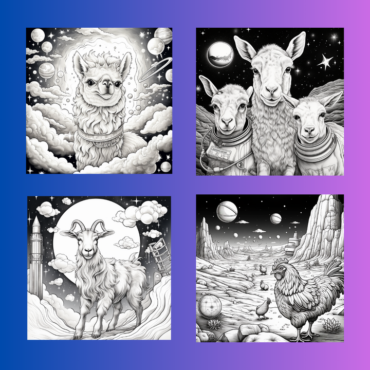 Farm Animals in Space Coloring Book