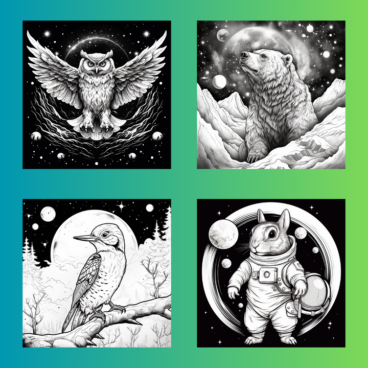 Forest Animals in Space Coloring Book