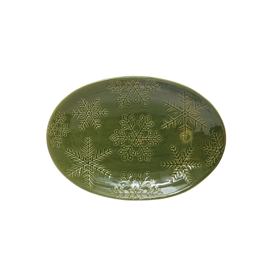 Oval Green Snowflake Platter