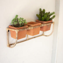 Bamboo Wall Planter with Terracotta Pots