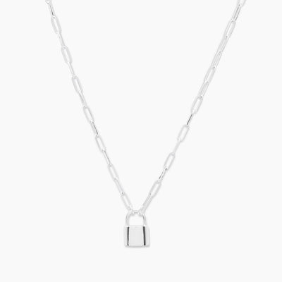 Kara Padlock Charm Necklace Silver