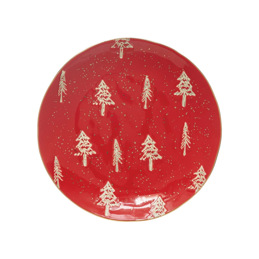 Red Stamped Stoneware Plate
