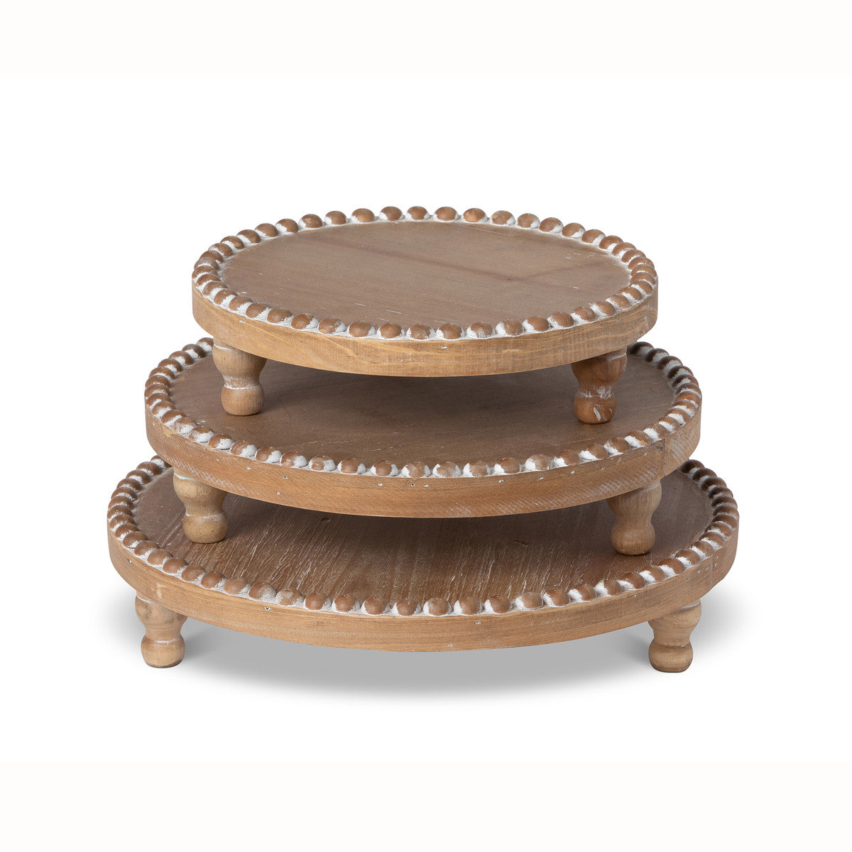 Wood Beaded Round Serving Trays