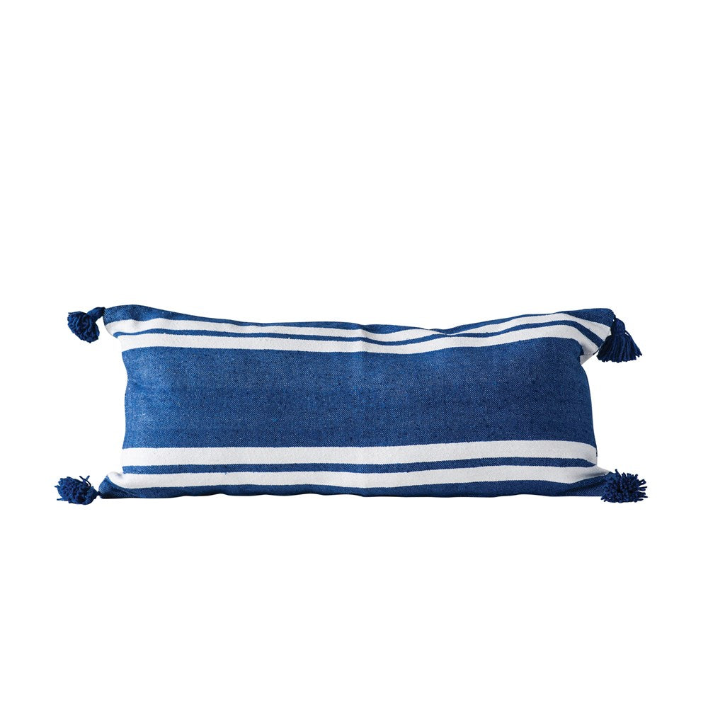Blue Striped Cotton pillow with Tassels