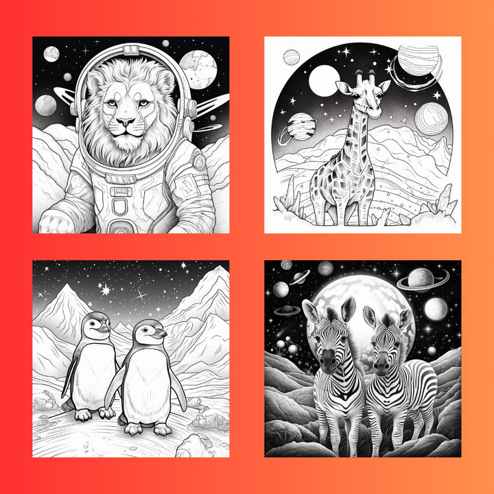 Zoo Animals in Space Coloring Book